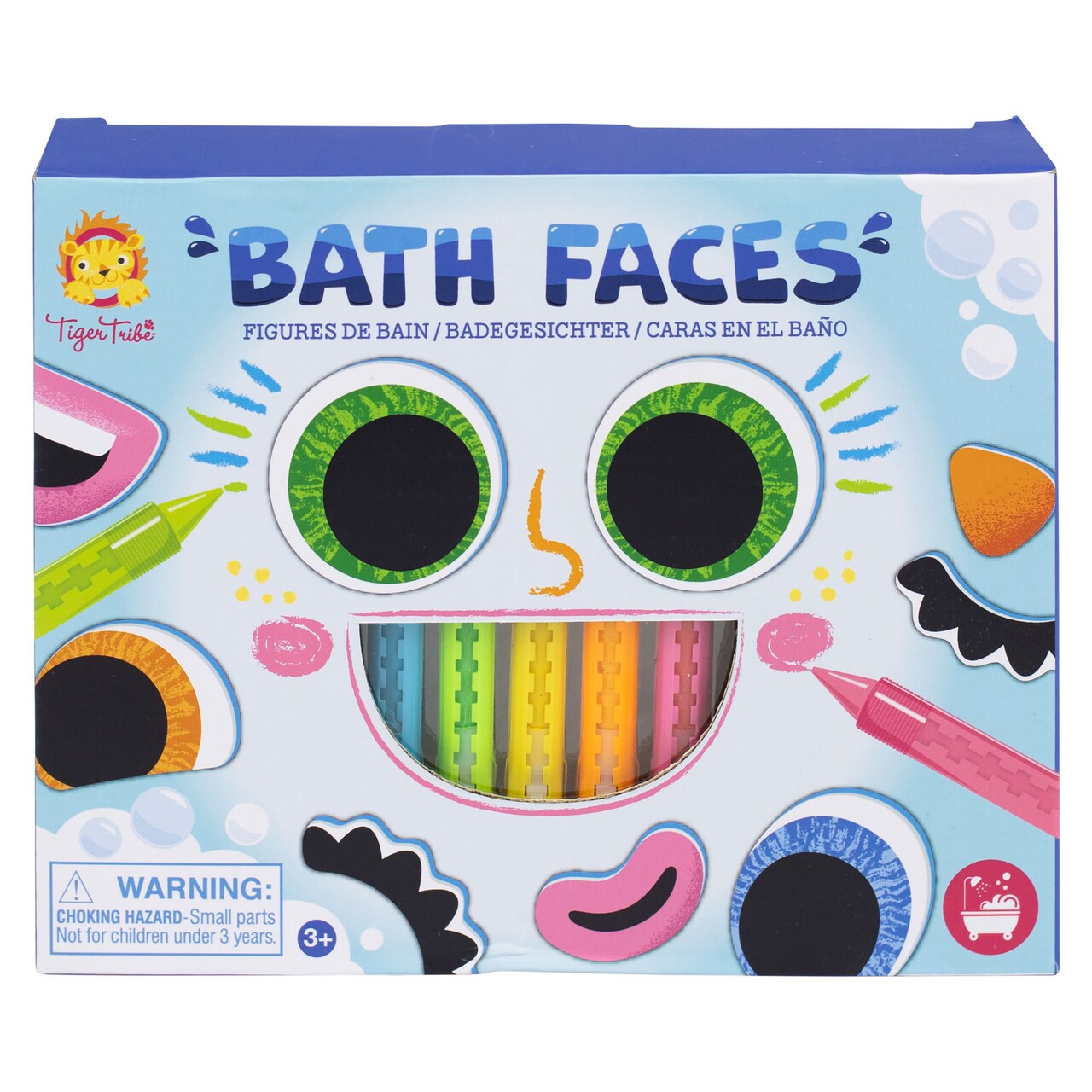 Tiger Tribe: Bath Faces - Create Faces In The Tub, Foam Facial Features Stick to Bath & Tiles, Includes 5 Bath Crayons, Toddlers & Kids Ages 3+